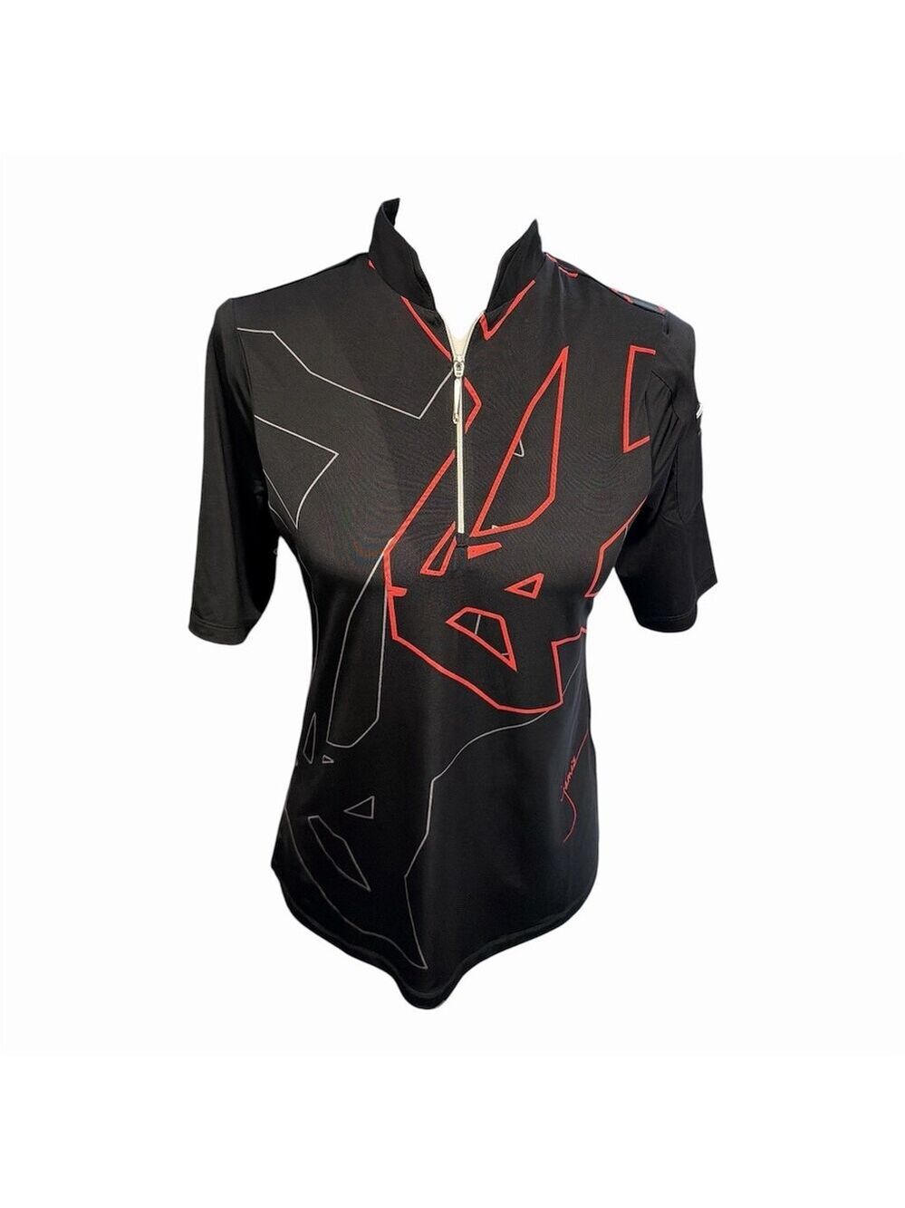 Jamie Sadock Womens Golf Polo Shirt Size XS Black Geometric 1/4 Zip SPF50